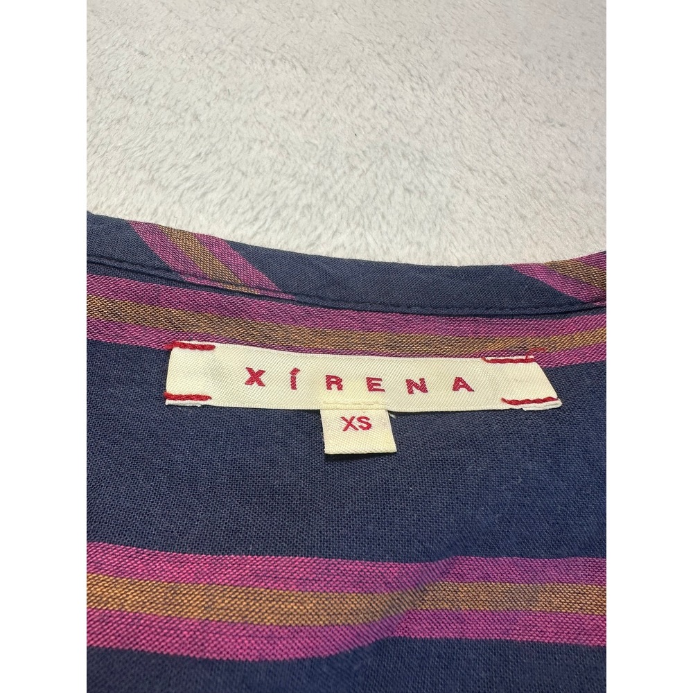 Xirena Striped Cotton Blouse Womens XS Navy Pink Gold Excellent V-Neck Top - Picture 5 of 9